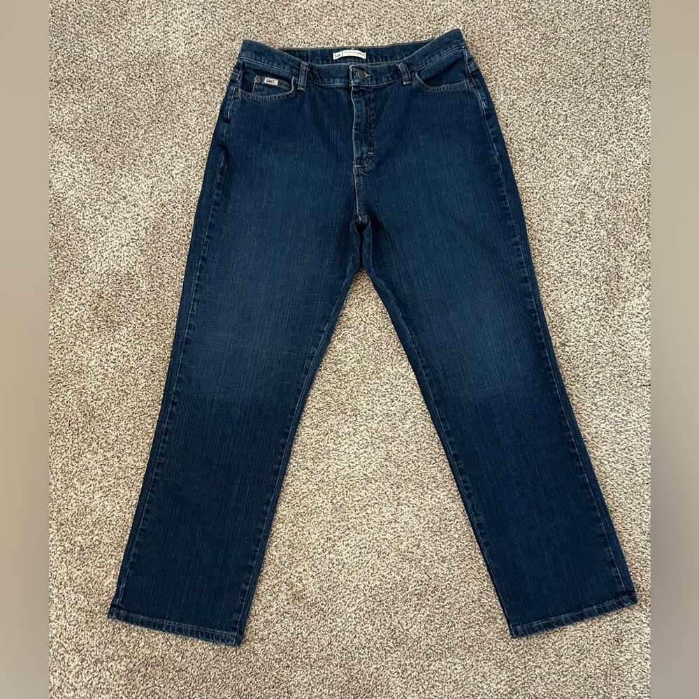 LEE RELAXED STRAIGHT LEG AT THE WAIST BLUE DENIM JEANS SIZE 14 M WOMENS